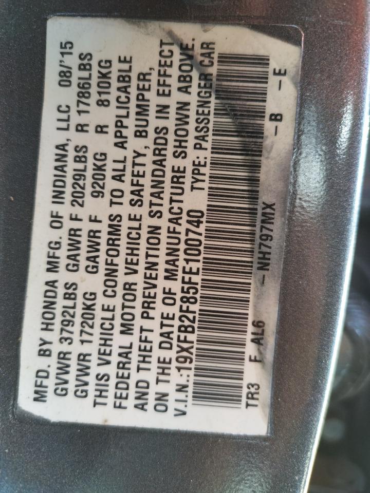 Photo 10 from auction – 2015 HONDA CIVIC EX with VIN 19XFB2F85FE100740