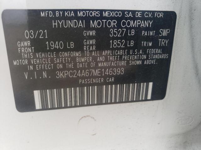 Photo 10 from auction – 2021 HYUNDAI ACCENT SE with VIN 3KPC24A67ME146393