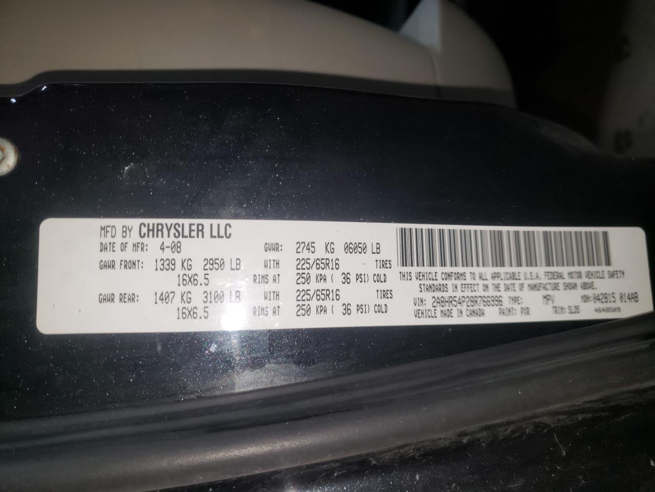 Photo 10 from auction – 2008 CHRYSLER TOWN & COU with VIN 2A8HR54P28R766996