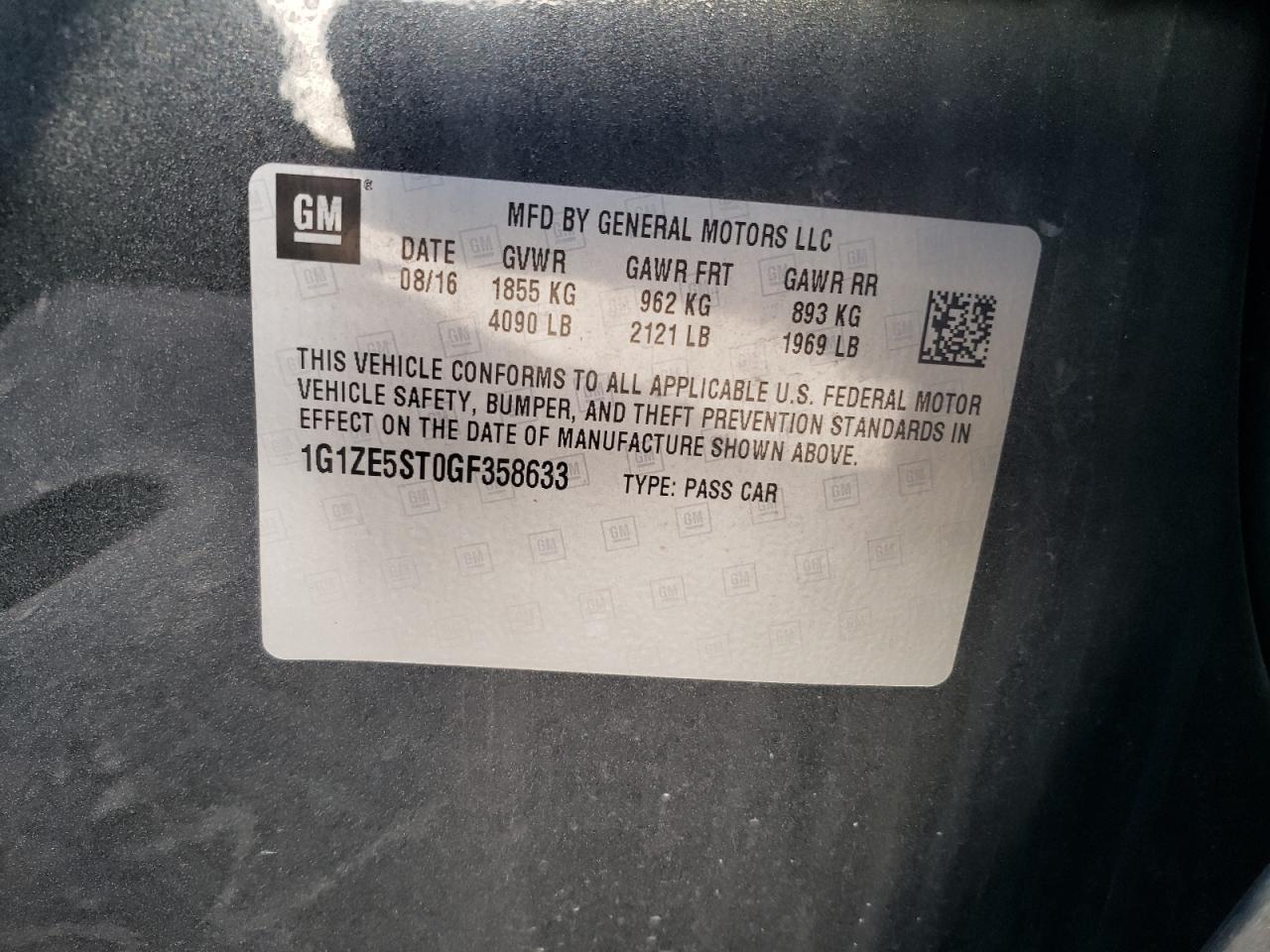 Photo 10 from auction – 2016 CHEVROLET MALIBU LT with VIN 1G1ZE5ST0GF358633