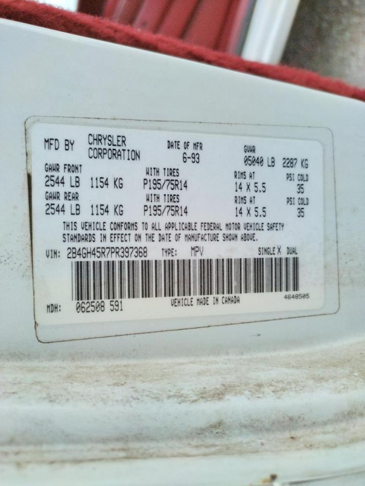 Photo 10 from auction – 1993 DODGE CARAVAN SE with VIN 2B4GH45R7PR397368