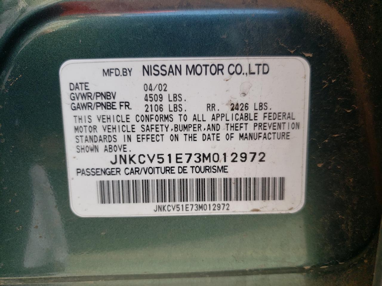 Photo 10 from auction – 2003 INFINITI G35 with VIN JNKCV51E73M012972