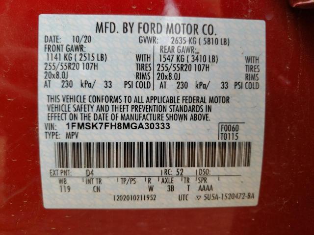 Photo 10 from auction – 2021 FORD EXPLORER L with VIN 1FMSK7FH8MGA30333