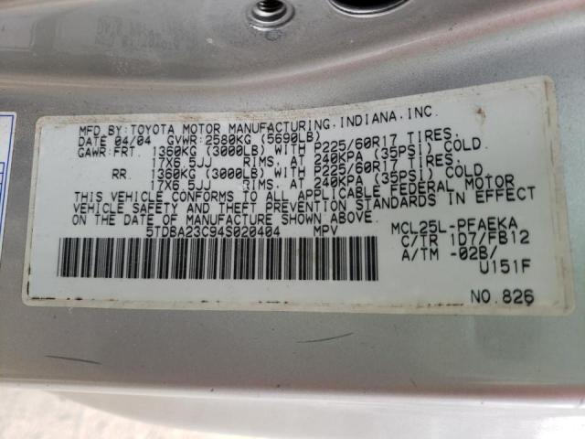 Photo 10 from auction – 2004 TOYOTA SIENNA LE with VIN 5TDBA23C94S020404