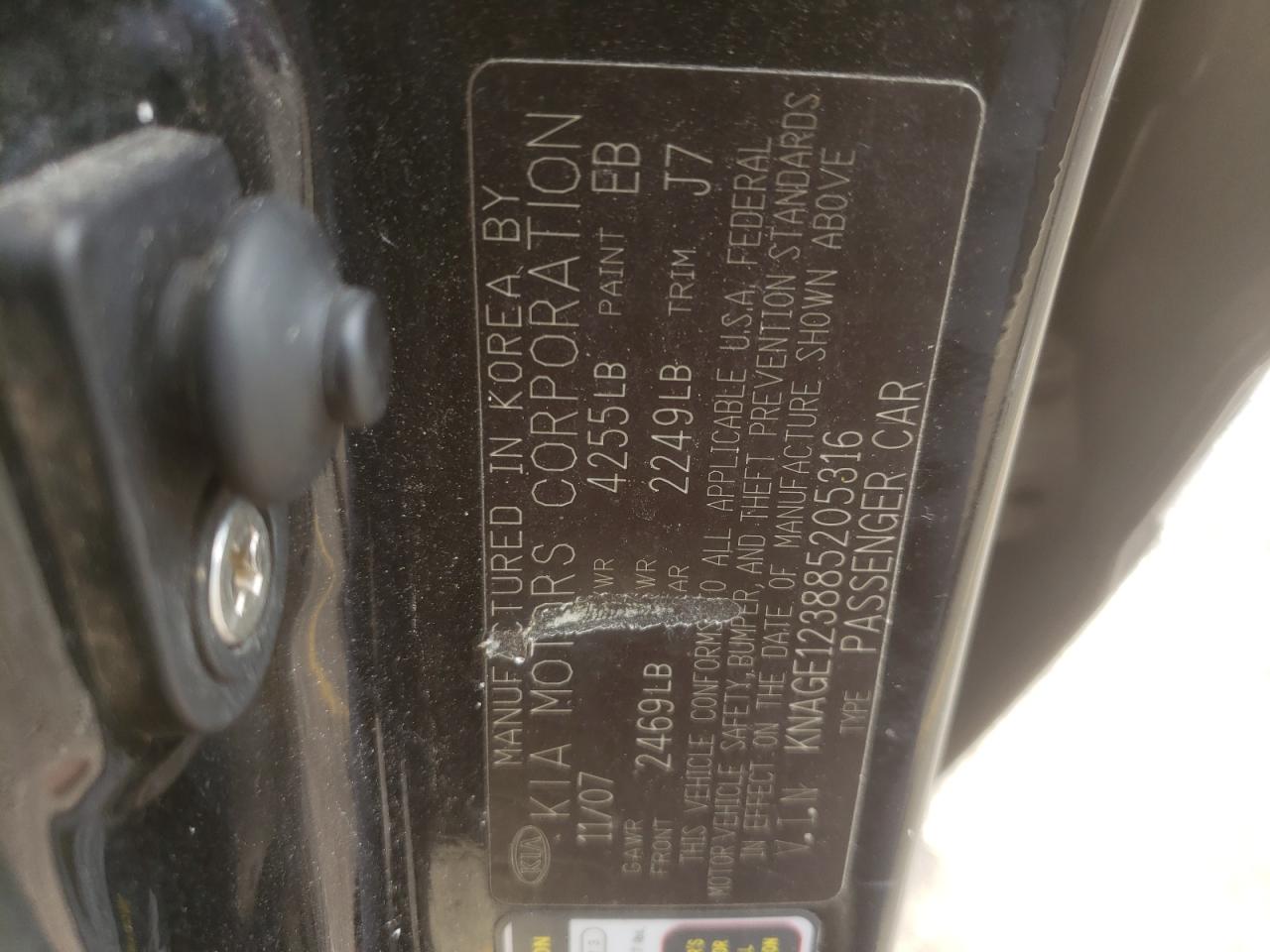 Photo 10 from auction – 2008 KIA OPTIMA LX with VIN KNAGE123885205316