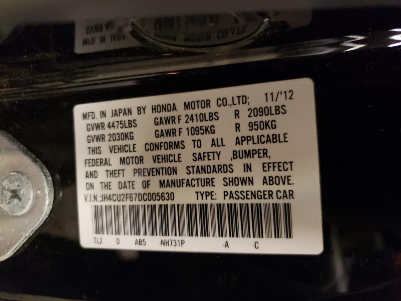 Photo 10 from auction – 2013 ACURA TSX TECH with VIN JH4CU2F67DC005630