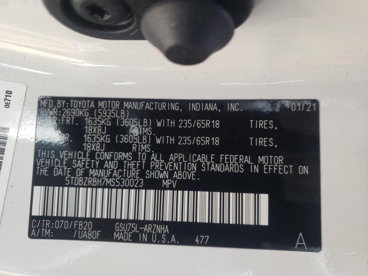 Photo 10 from auction – 2021 TOYOTA HIGHLANDER with VIN 5TDBZRBH7MS530023