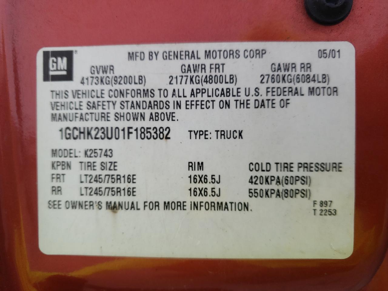 صورة رقم 10 من المزاد - 2001 CHEVROLET SILVERADO مع VIN 1GCHK23U01F185382