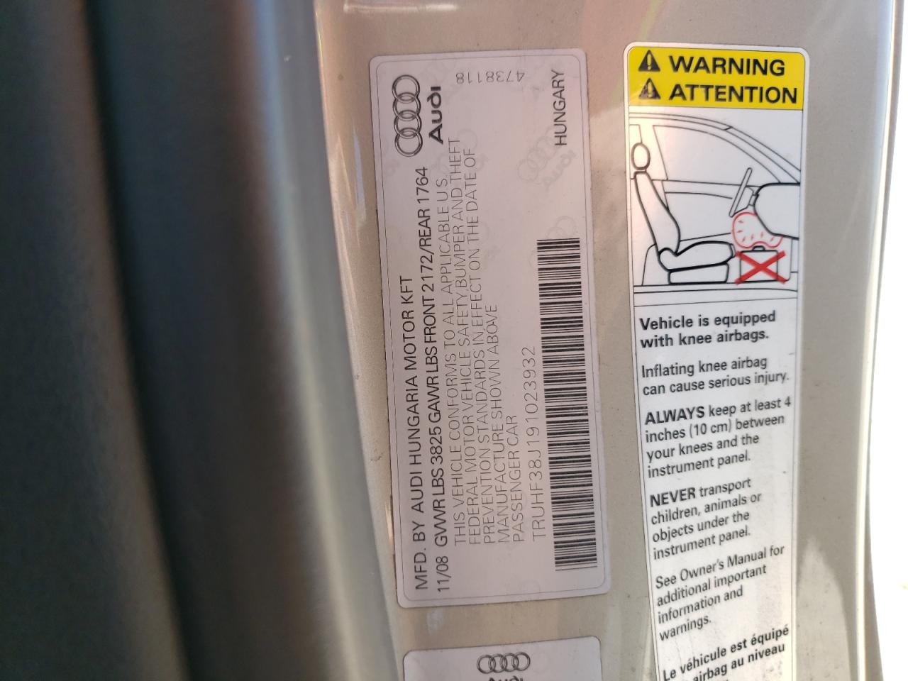 Photo 10 from auction – 2009 AUDI TT with VIN TRUHF38J191023932