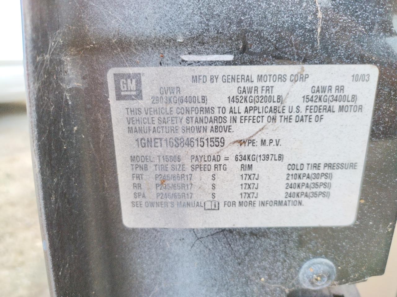 Photo 10 from auction – 2004 CHEVROLET TRAILBLAZE with VIN 1GNET16S846151559