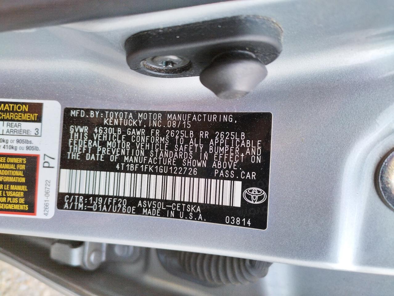 Photo 10 from auction – 2016 TOYOTA CAMRY LE with VIN 4T1BF1FK1GU122726