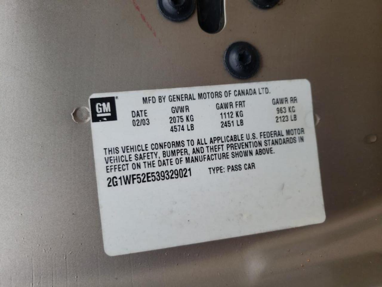 Photo 10 from auction – 2003 CHEVROLET IMPALA with VIN 2G1WF52E539329021