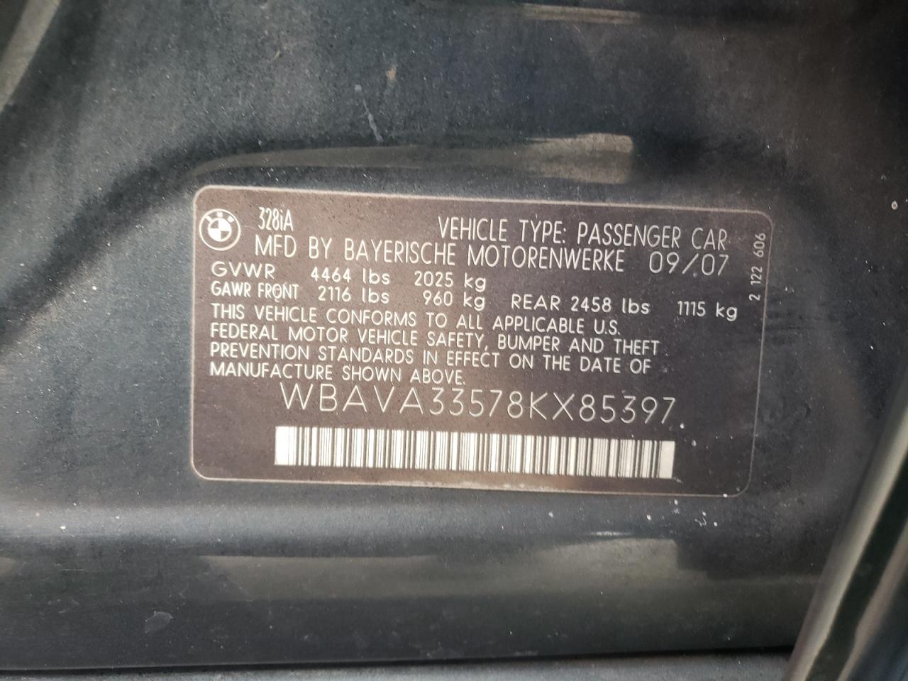 Photo 10 from auction – 2008 BMW 328 I with VIN WBAVA33578KX85397