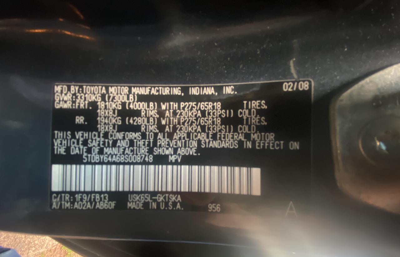 Photo 10 from auction – 2008 TOYOTA SEQUOIA SR with VIN 5TDBY64A68S008748