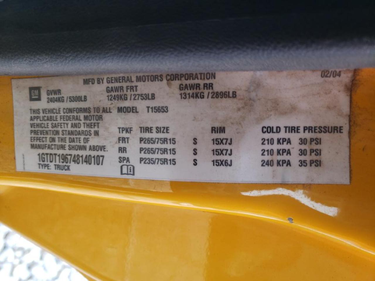 Photo 10 from auction – 2004 GMC CANYON with VIN 1GTDT196748140107