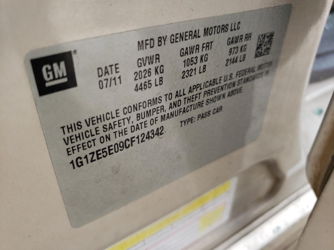 Photo 10 from auction – 2012 CHEVROLET MALIBU LTZ with VIN 1G1ZE5E09CF124342