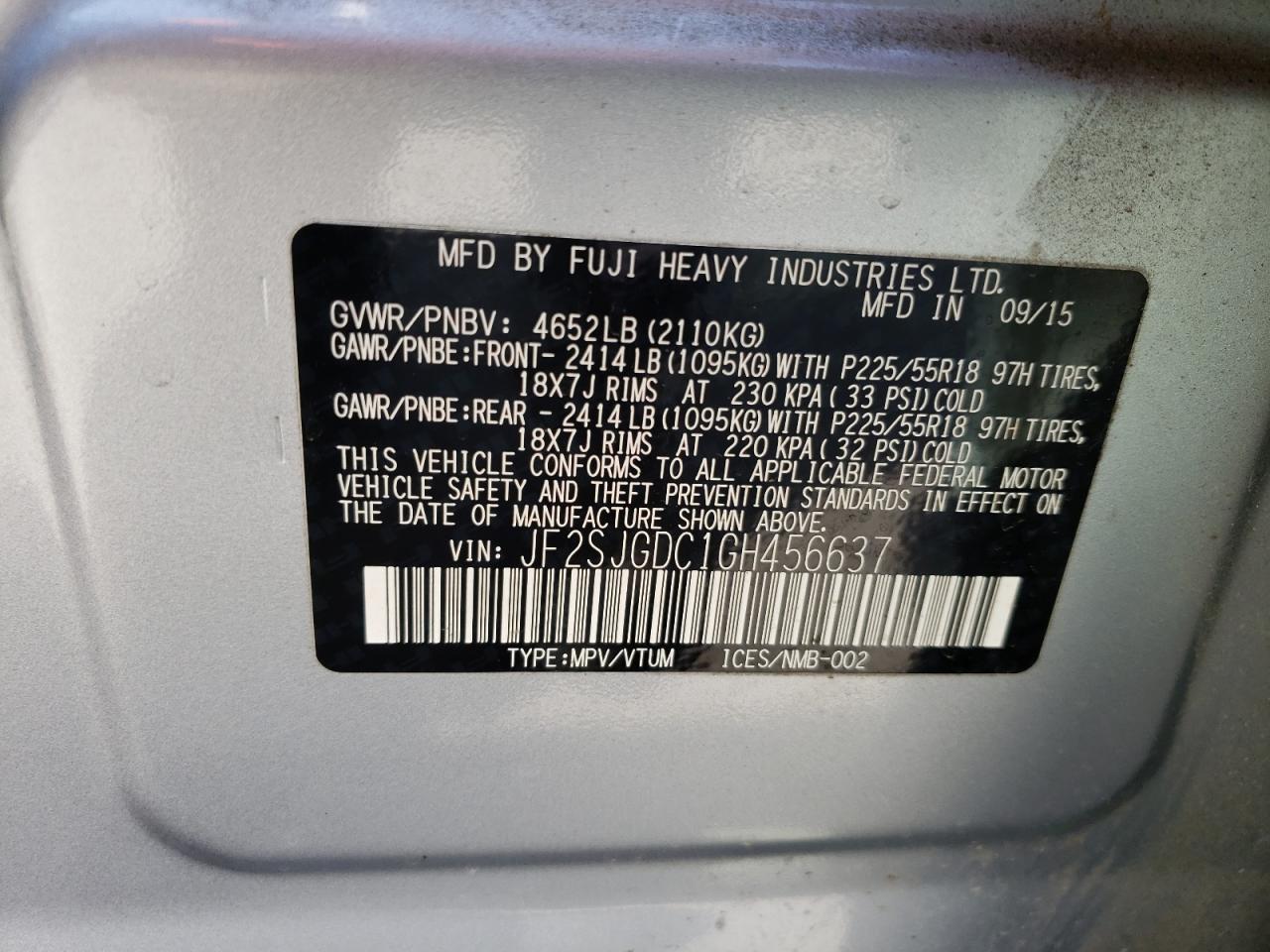 Photo 10 from auction – 2016 SUBARU FORESTER 2 with VIN JF2SJGDC1GH456637