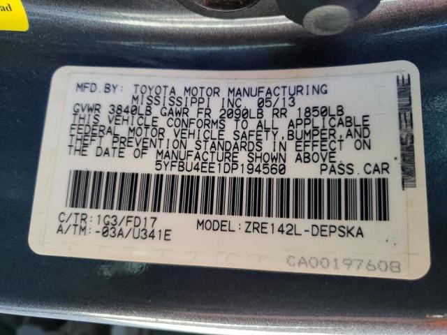 Photo 10 from auction – 2013 TOYOTA COROLLA BA with VIN 5YFBU4EE1DP194560