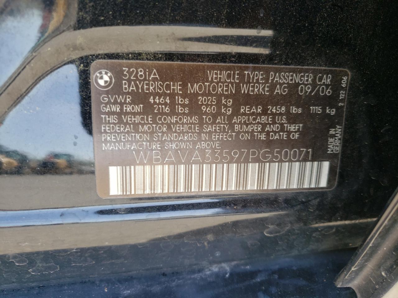 Photo 10 from auction – 2007 BMW 328 I with VIN WBAVA33597PG50071