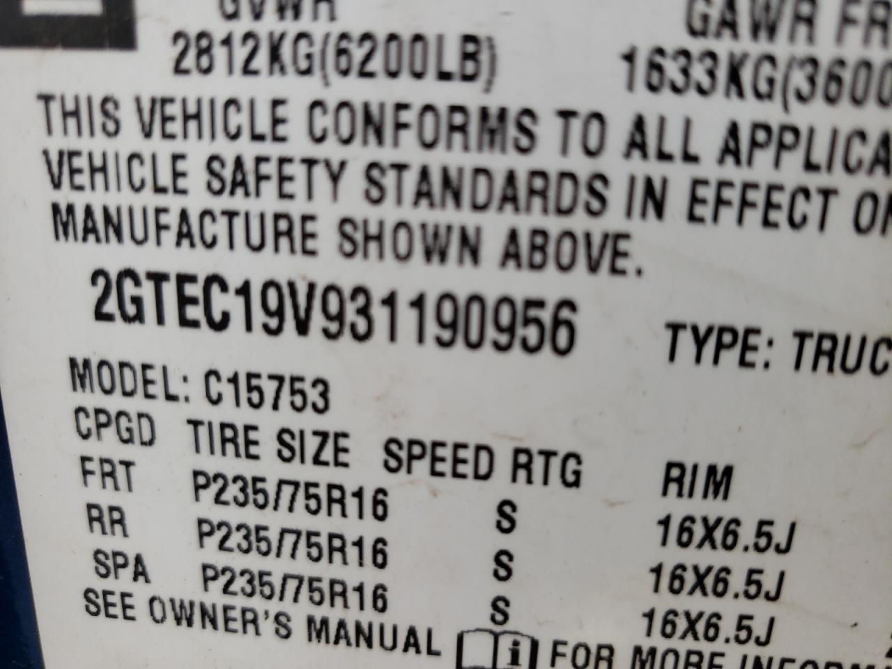 Photo 10 from auction – 2003 GMC NEW SIERRA with VIN 2GTEC19V931190956