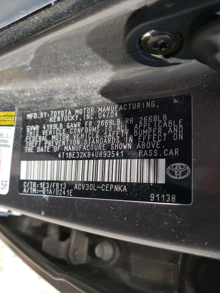 Photo 10 from auction – 2004 TOYOTA CAMRY LE with VIN 4T1BE32K84U893541