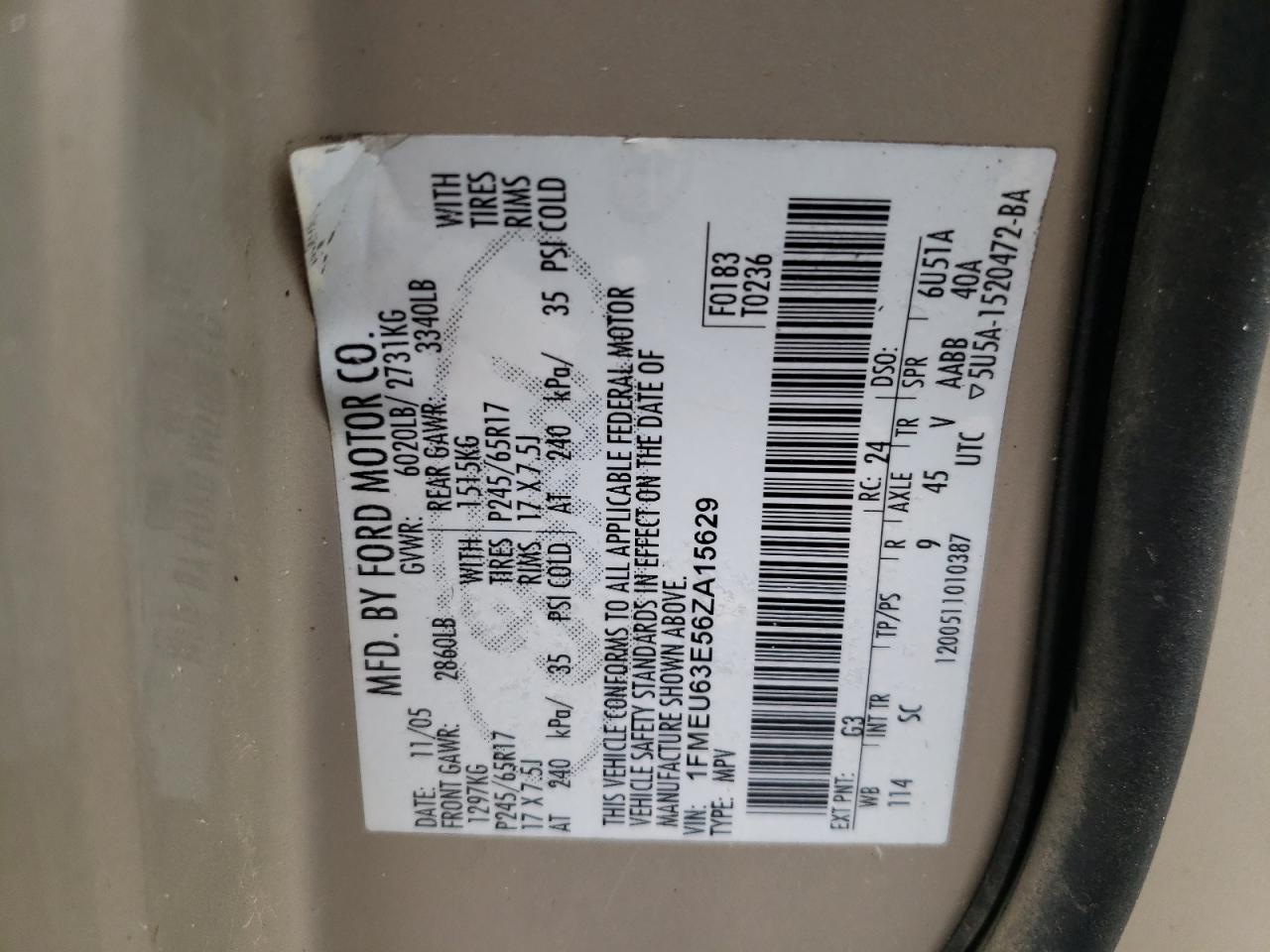 Foto 10 de la subasta – 2006 FORD EXPLORER X con VIN 1FMEU63E56ZA15629