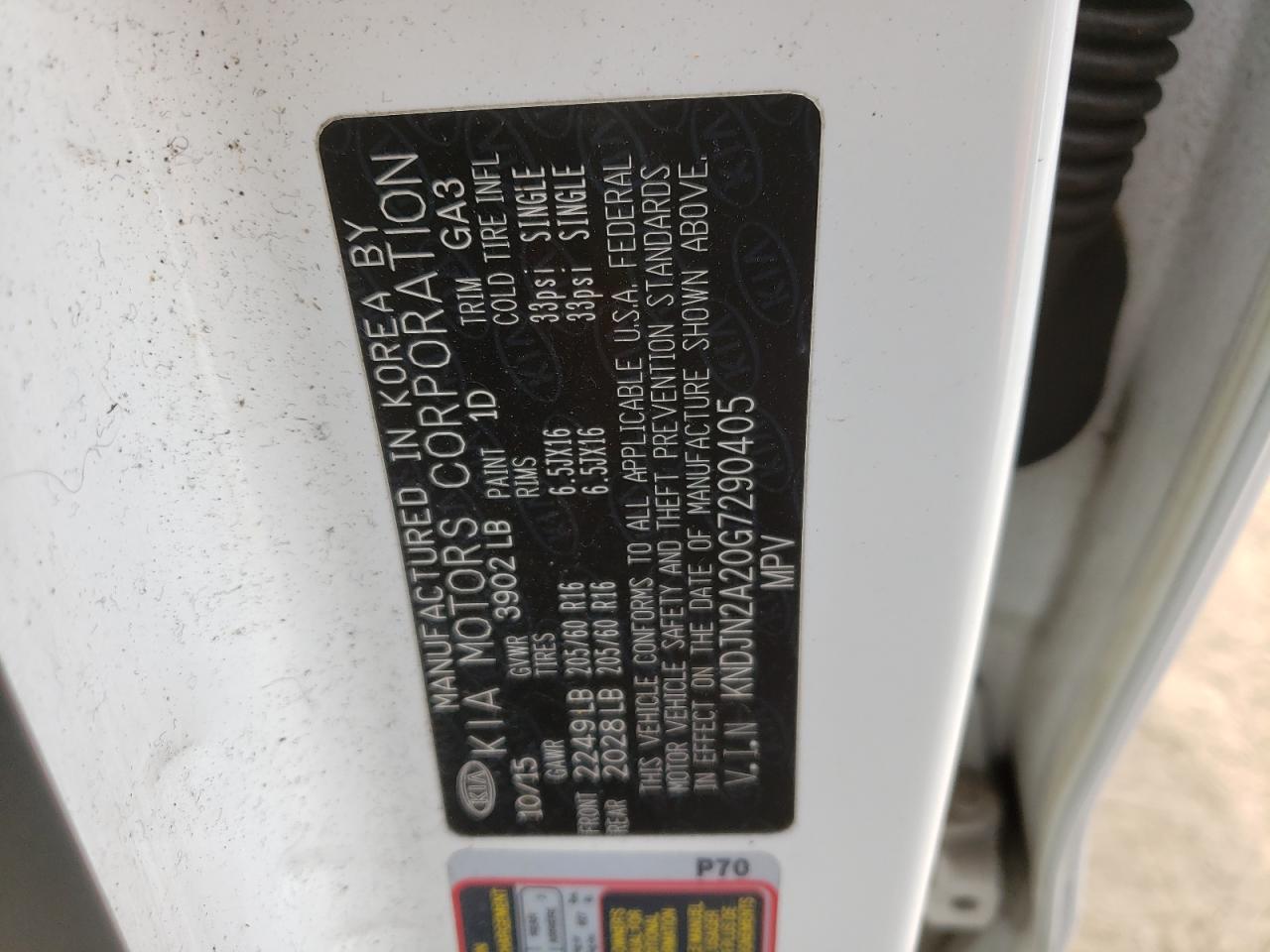 Photo 10 from auction – 2016 KIA SOUL with VIN KNDJN2A20G7290405