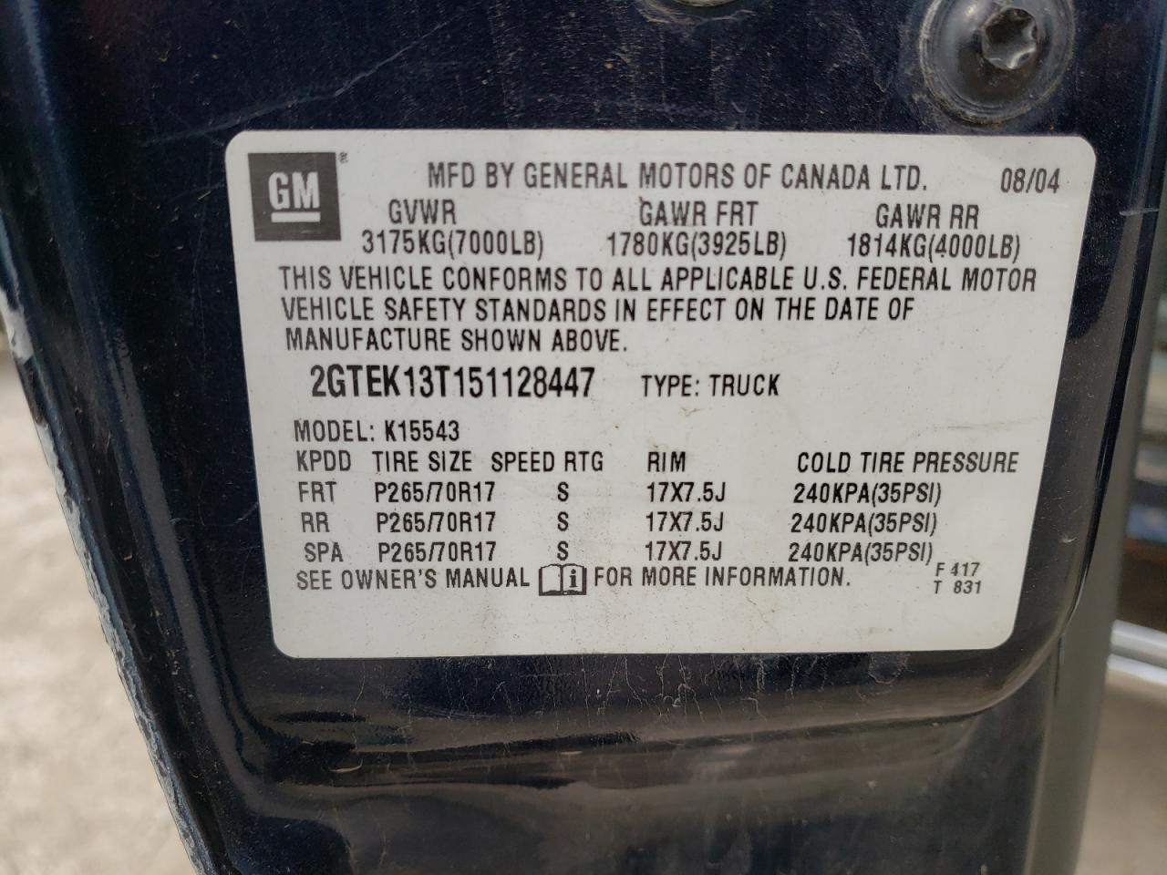 Zdjęcie 10 z aukcji – 2005 GMC NEW SIERRA z VIN 2GTEK13T151128447