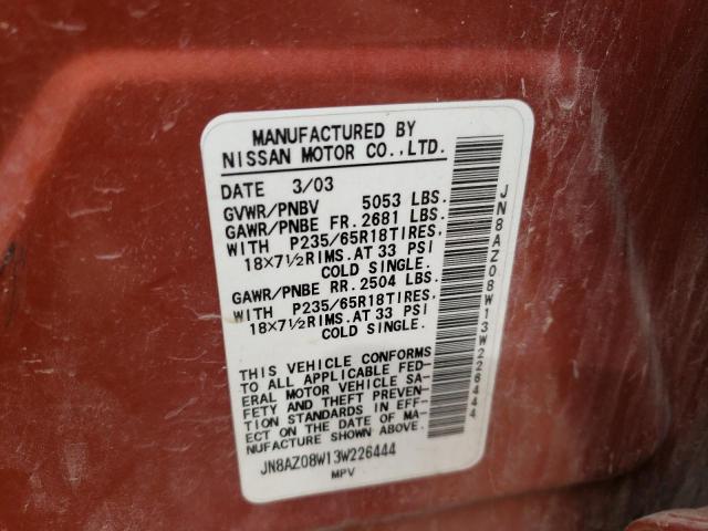 Photo 10 from auction – 2003 NISSAN MURANO SL with VIN JN8AZ08W13W226444