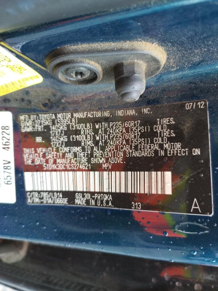 Photo 10 from auction – 2012 TOYOTA SIENNA XLE with VIN 5TDYK3DC1CS274621