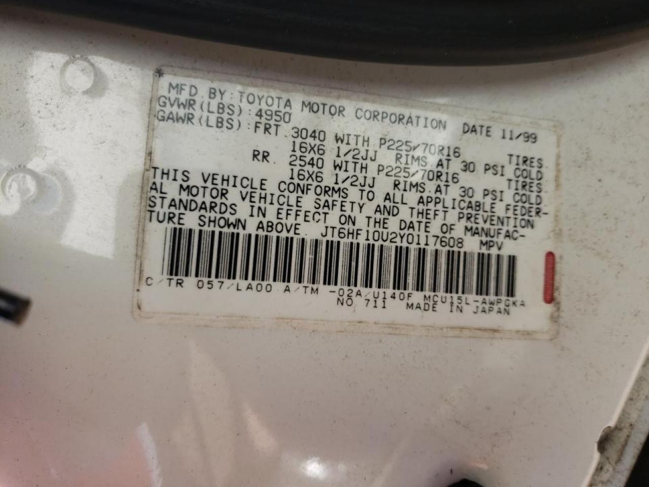 Zdjęcie 10 z aukcji – 2000 LEXUS RX 300 z VIN JT6HF10U2Y0117608