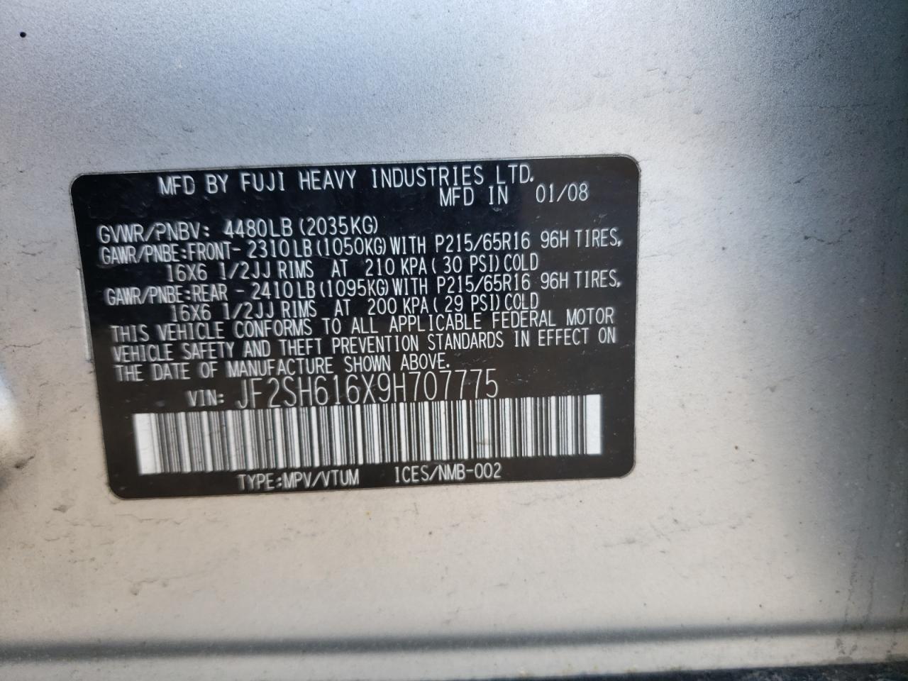 Photo 10 from auction – 2009 SUBARU FORESTER 2 with VIN JF2SH616X9H707775