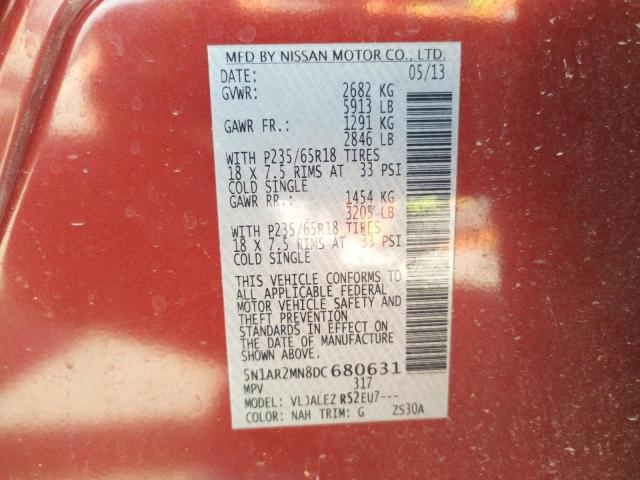Photo 10 from auction – 2013 NISSAN PATHFINDER with VIN 5N1AR2MN8DC680631