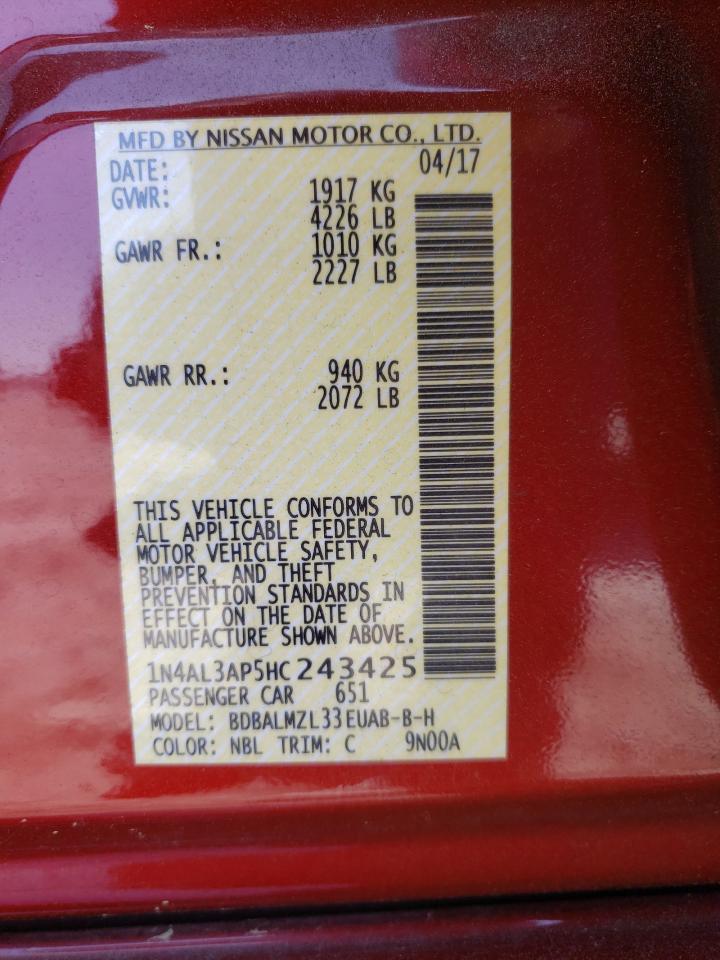 Photo 10 from auction – 2017 NISSAN ALTIMA 2.5 with VIN 1N4AL3AP5HC243425