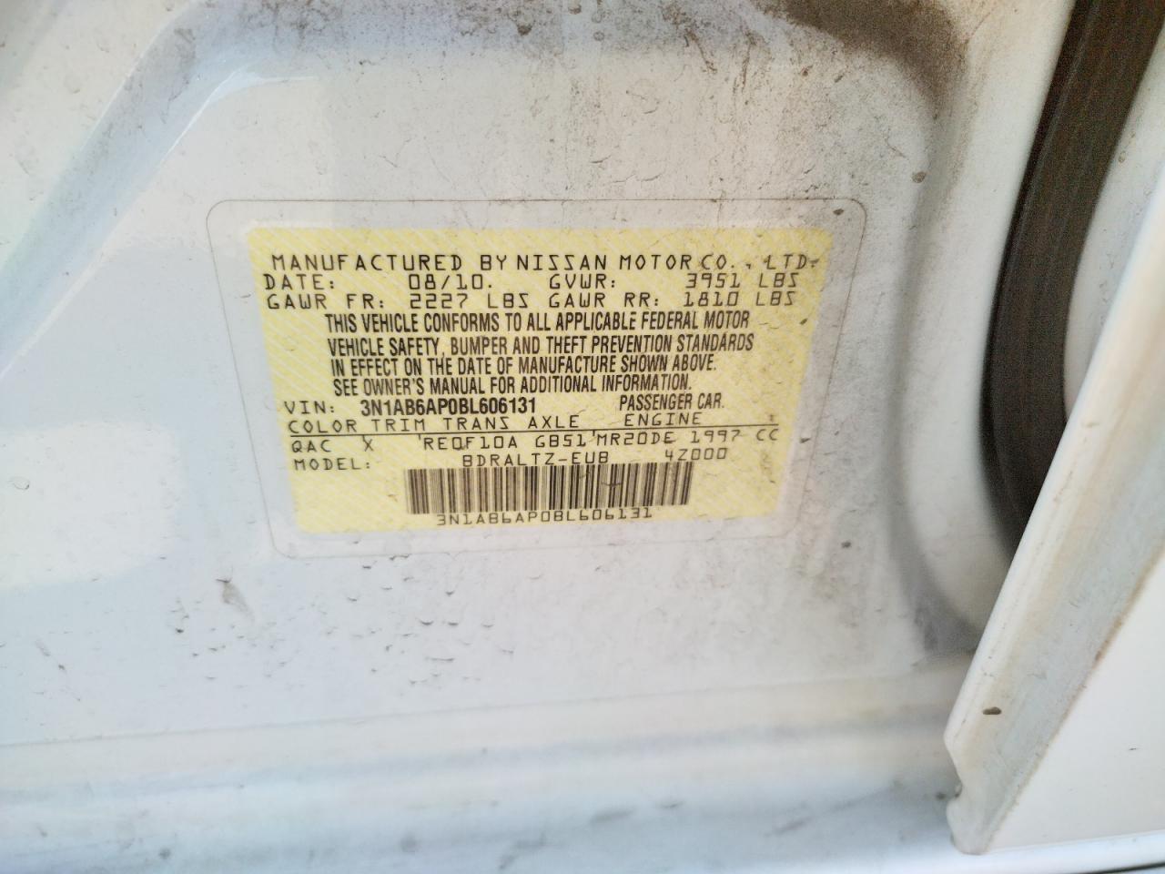 Photo 10 from auction – 2011 NISSAN SENTRA 2.0 with VIN 3N1AB6AP0BL606131