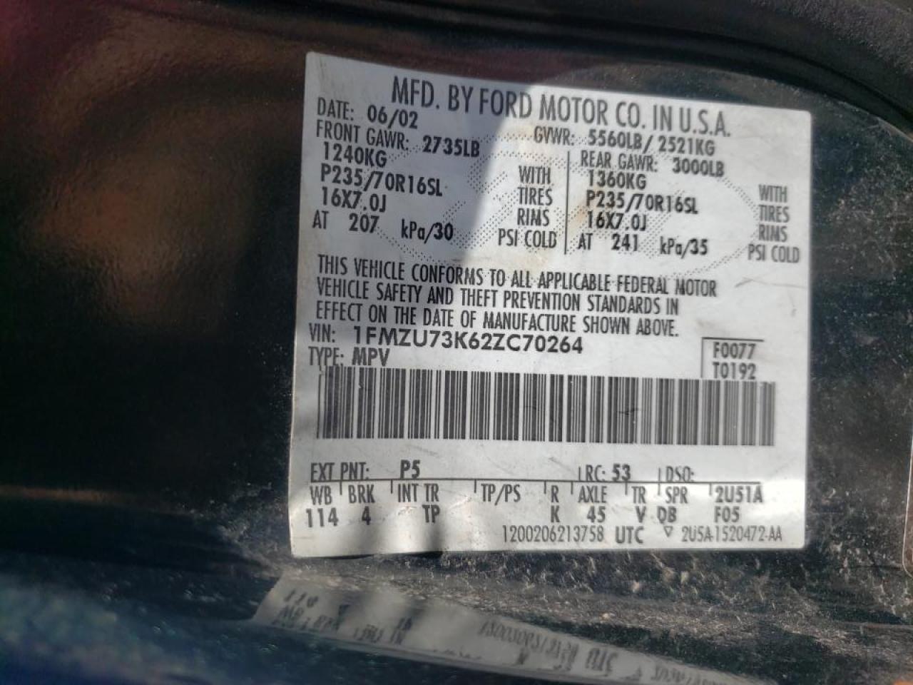 Photo 10 from auction – 2002 FORD EXPLORER X with VIN 1FMZU73K62ZC70264