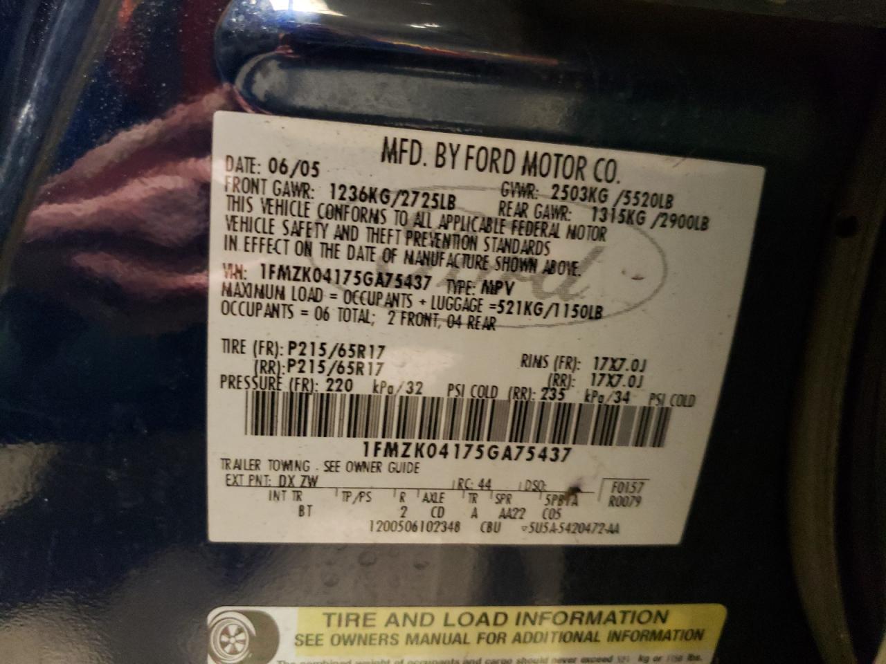 Photo 10 from auction – 2005 FORD FREESTYLE with VIN 1FMZK04175GA75437