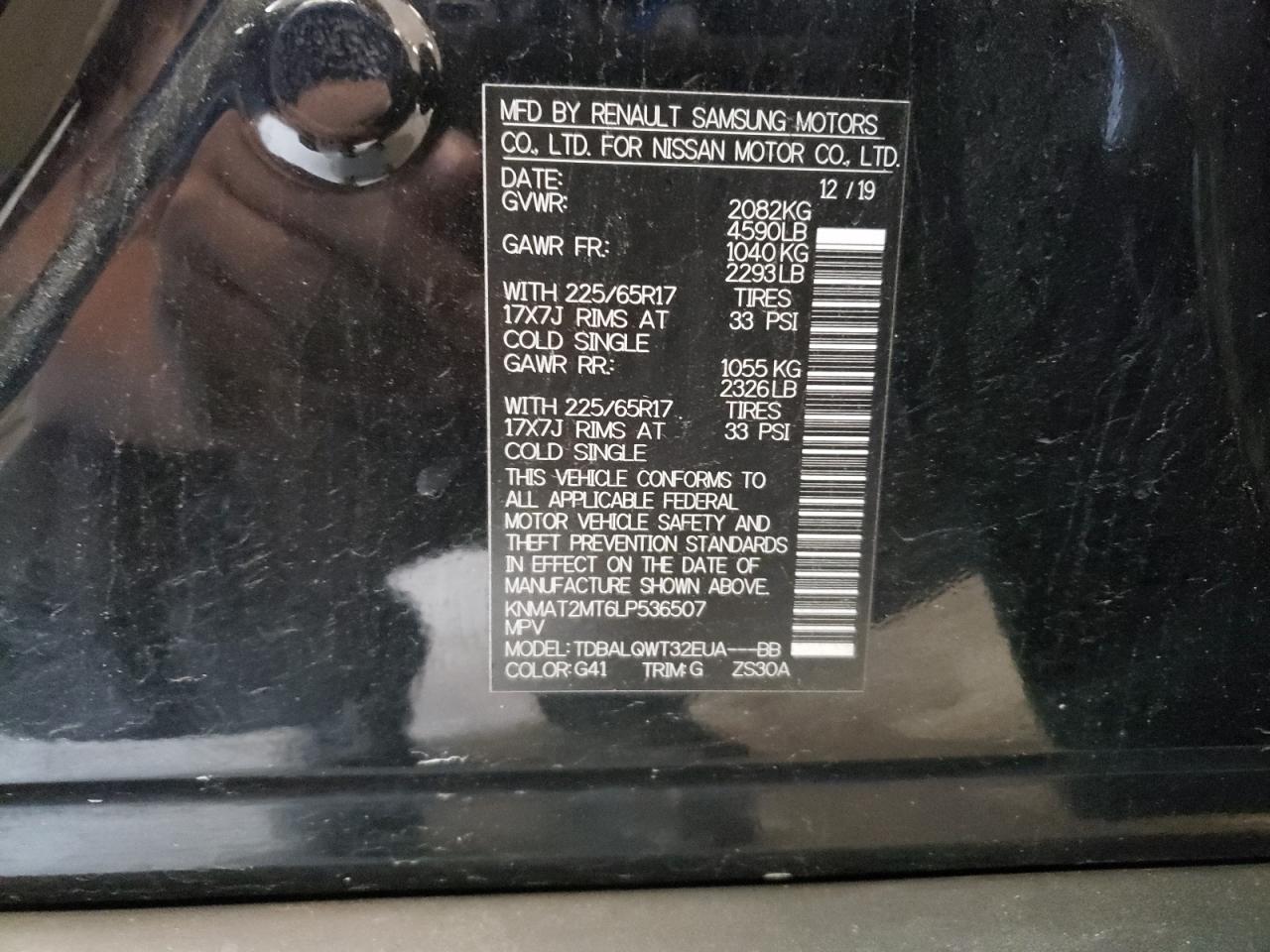 Photo 10 from auction – 2020 NISSAN ROGUE S with VIN KNMAT2MT6LP536507