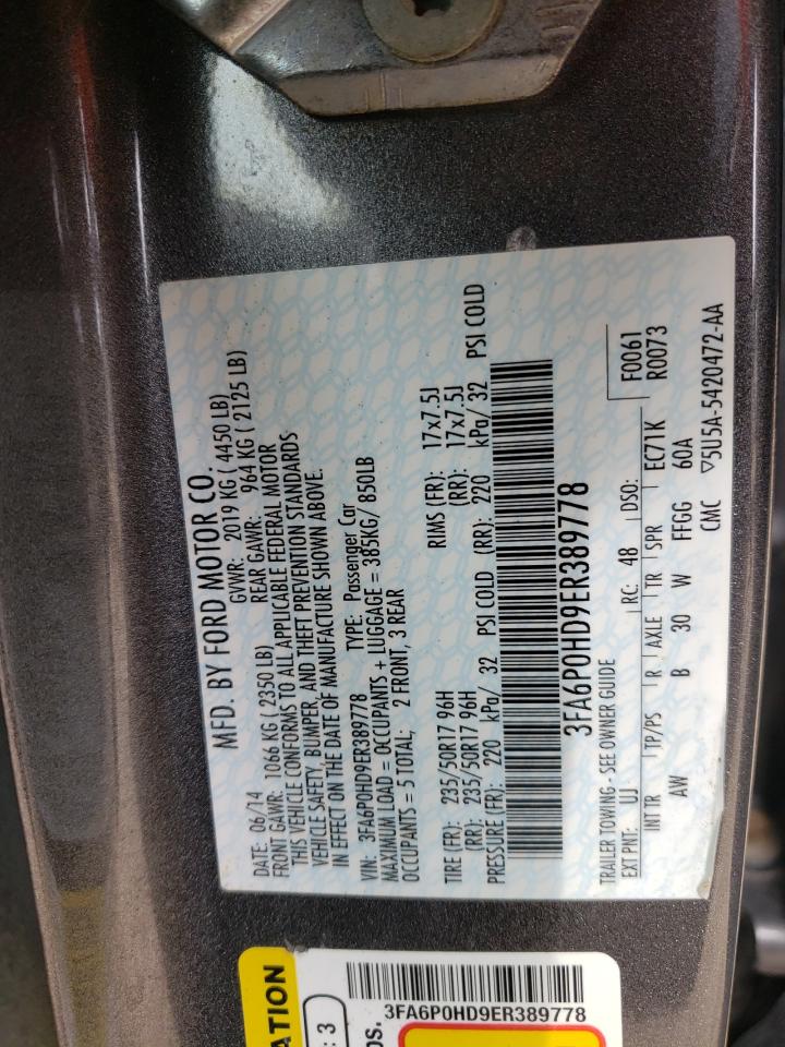 Photo 10 from auction – 2014 FORD FUSION SE with VIN 3FA6P0HD9ER389778