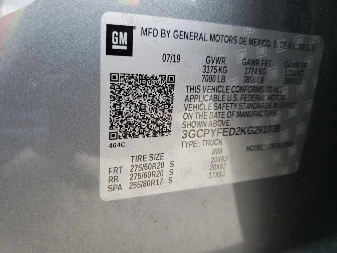 Photo 10 from auction – 2019 CHEVROLET SILVERADO with VIN 3GCPYFED2KG291038