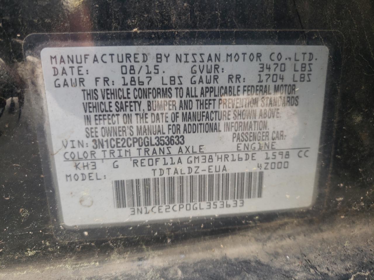 Photo 10 from auction – 2016 NISSAN VERSA NOTE with VIN 3N1CE2CP0GL353633