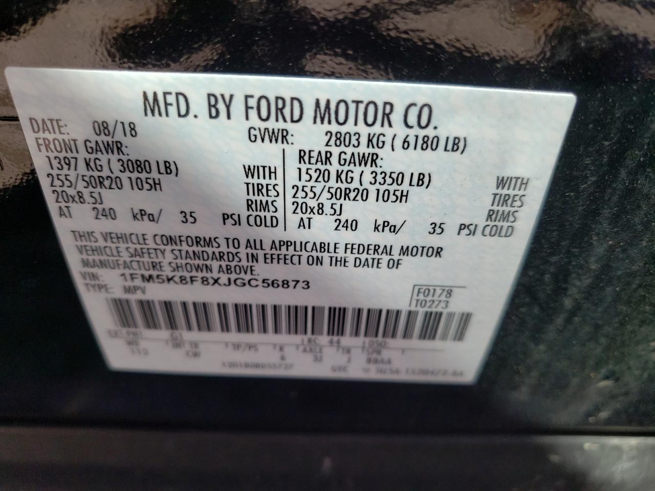 Photo 10 from auction – 2018 FORD EXPLORER L with VIN 1FM5K8F8XJGC56873