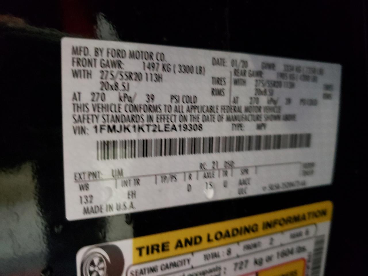Photo 10 from auction – 2020 FORD EXPEDITION with VIN 1FMJK1KT2LEA19308