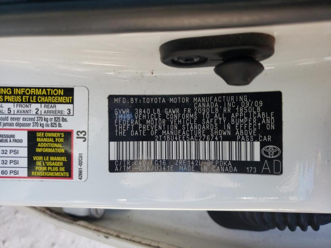 Photo 20 from auction – 2010 TOYOTA COROLLA BA with VIN 2T1BU4EE5AC276741