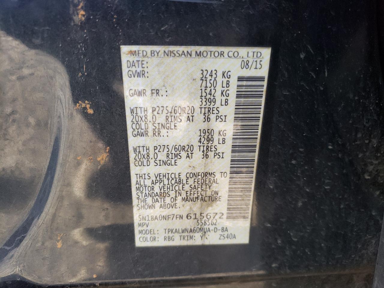 Photo 10 from auction – 2015 NISSAN ARMADA PLA with VIN 5N1BA0NF7FN615672
