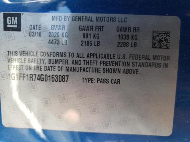 Photo 10 from auction – 2016 CHEVROLET CAMARO SS with VIN 1G1FF1R74G0163087