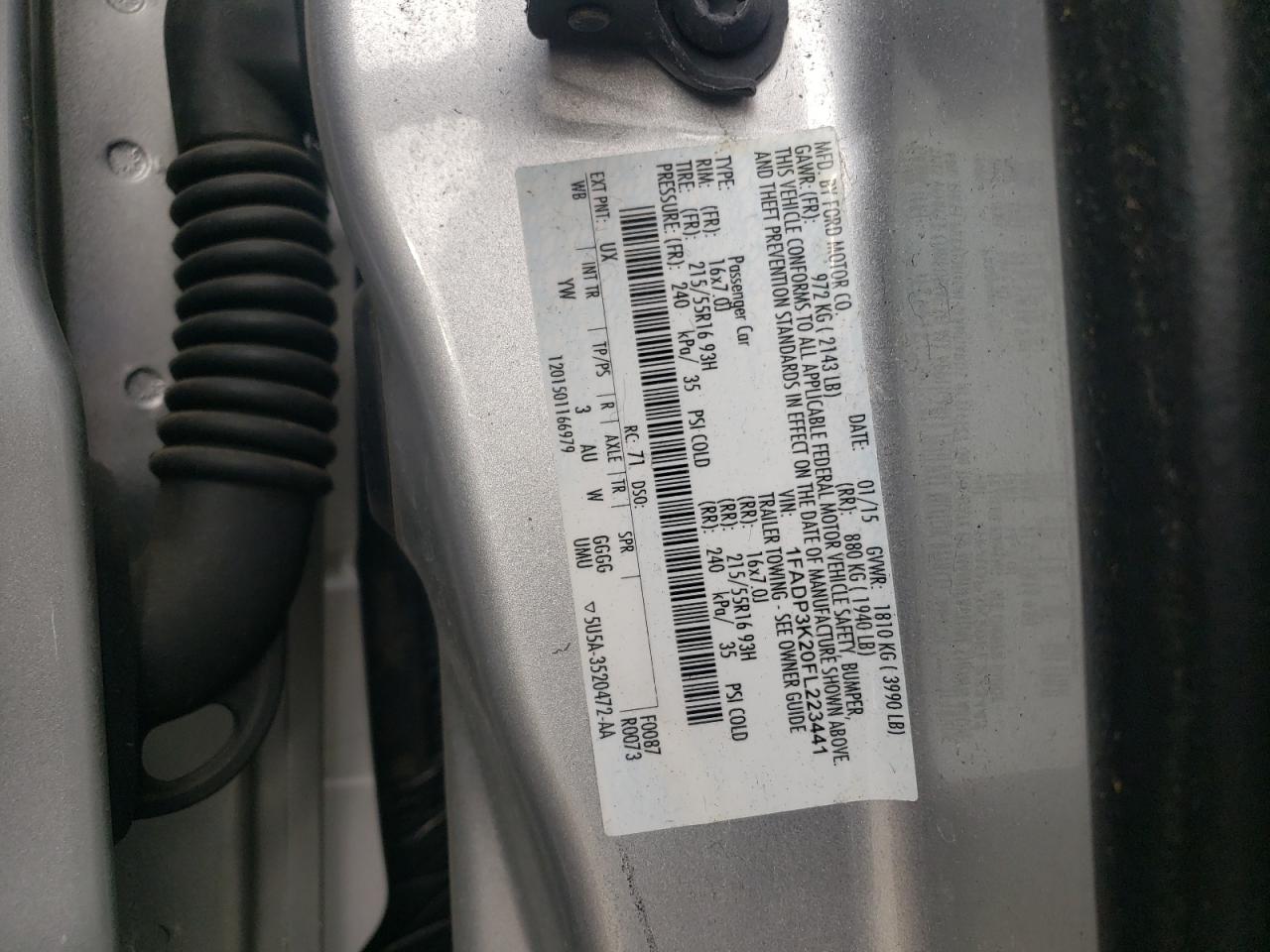 Photo 10 from auction – 2015 FORD FOCUS SE with VIN 1FADP3K20FL223441