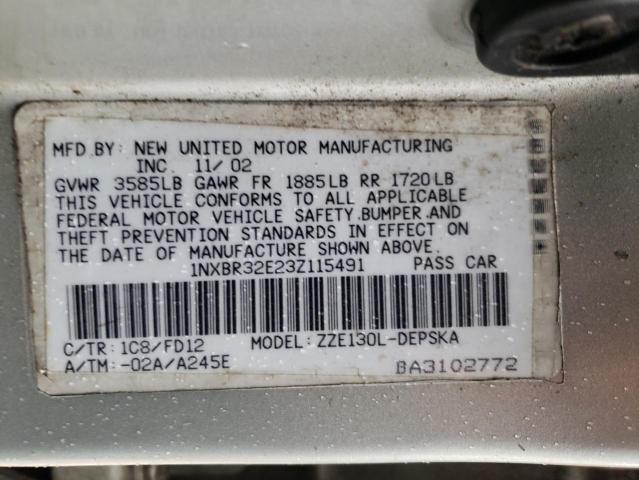 Photo 10 from auction – 2003 TOYOTA COROLLA CE with VIN 1NXBR32E23Z115491