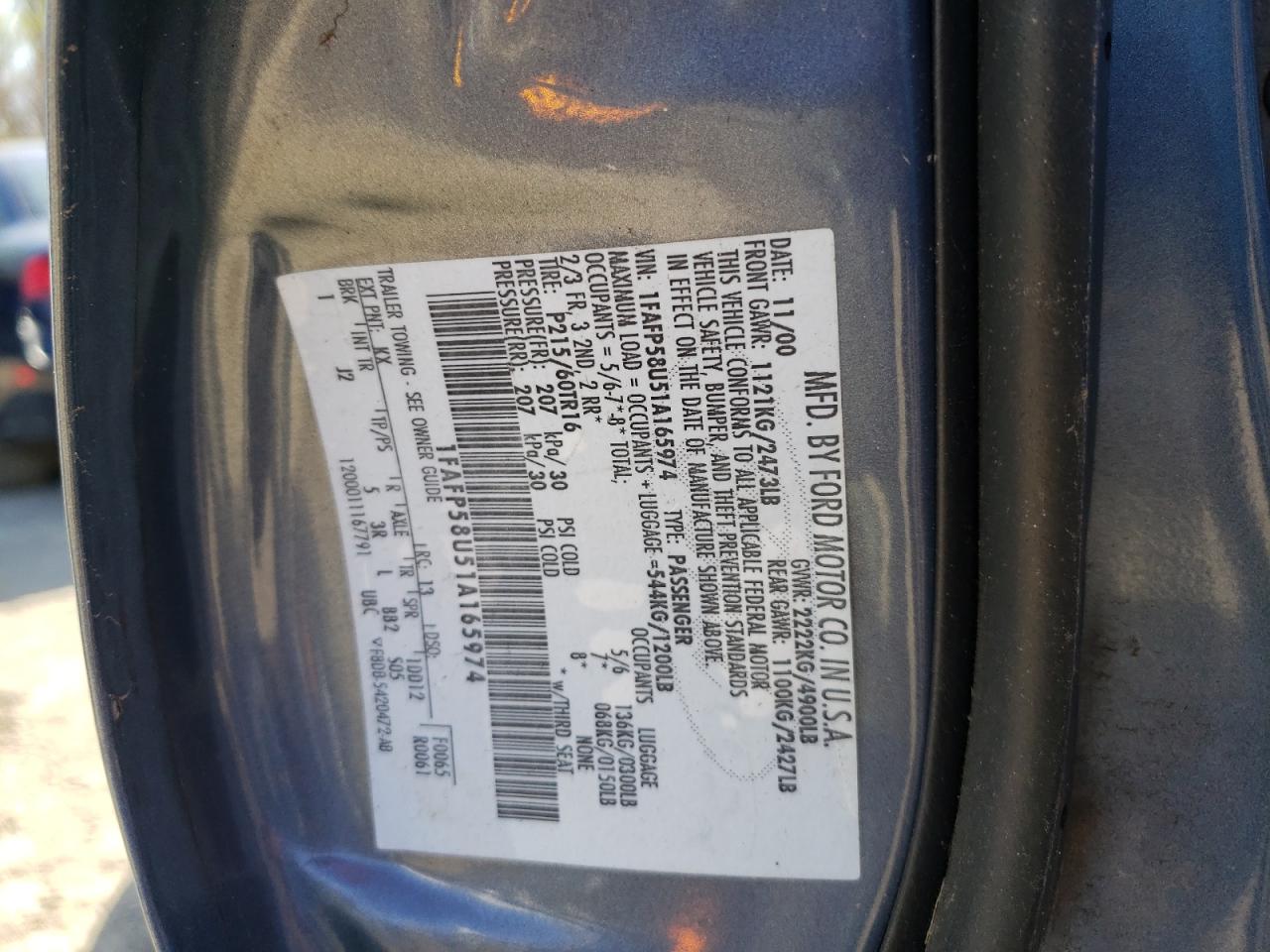 Фото 10 с аукциона – 2001 FORD TAURUS SE с VIN 1FAFP58U51A165974