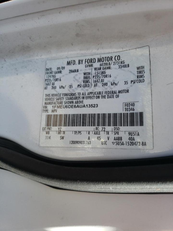 Photo 10 from auction – 2010 FORD EXPLORER X with VIN 1FMEU6DE6AUA13523